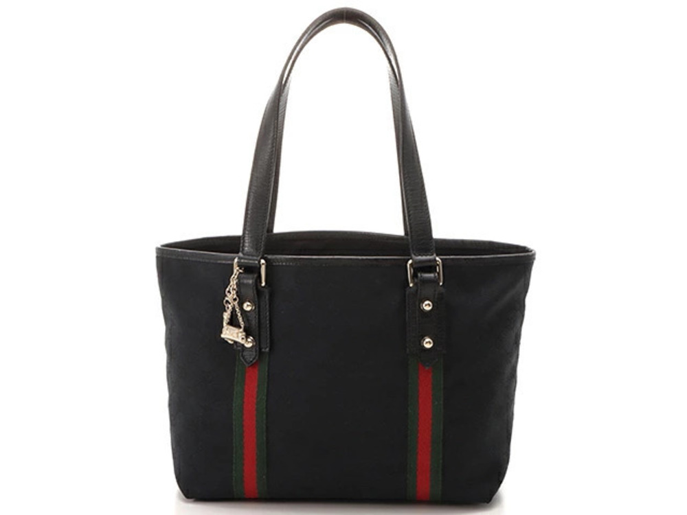 Gucci Sherry GG Shoulder Tote Canvas Leather Black